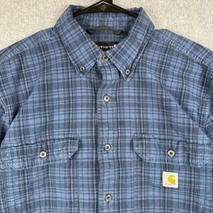 Carhartt Shirt Mens Medium Blue Plaid Loose Fit Long Sleeve Button Down